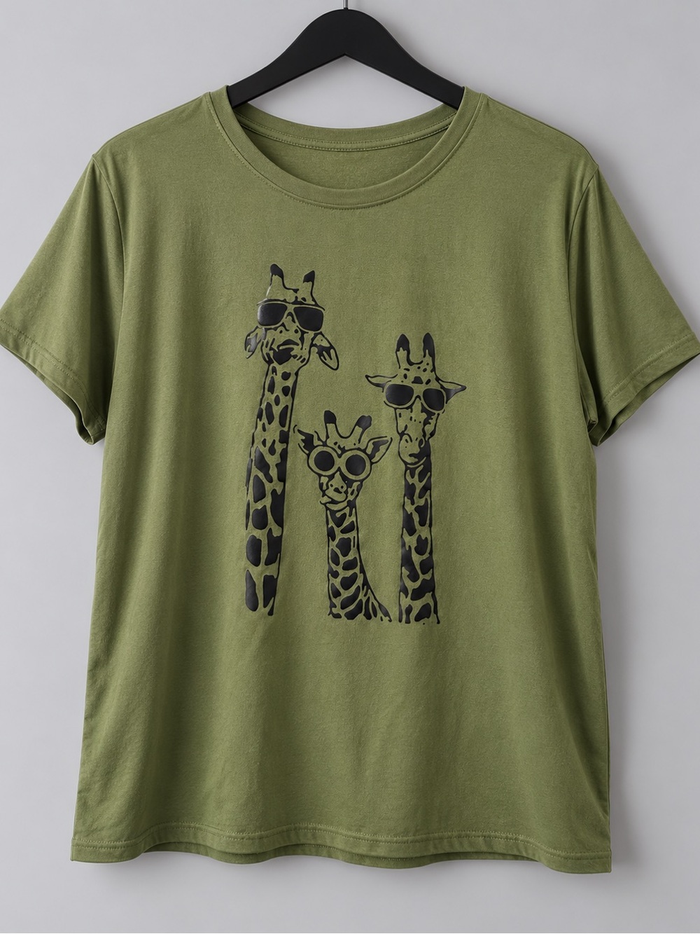 Giraffe Sunglasses Graphic Tee Olive Green Size XL